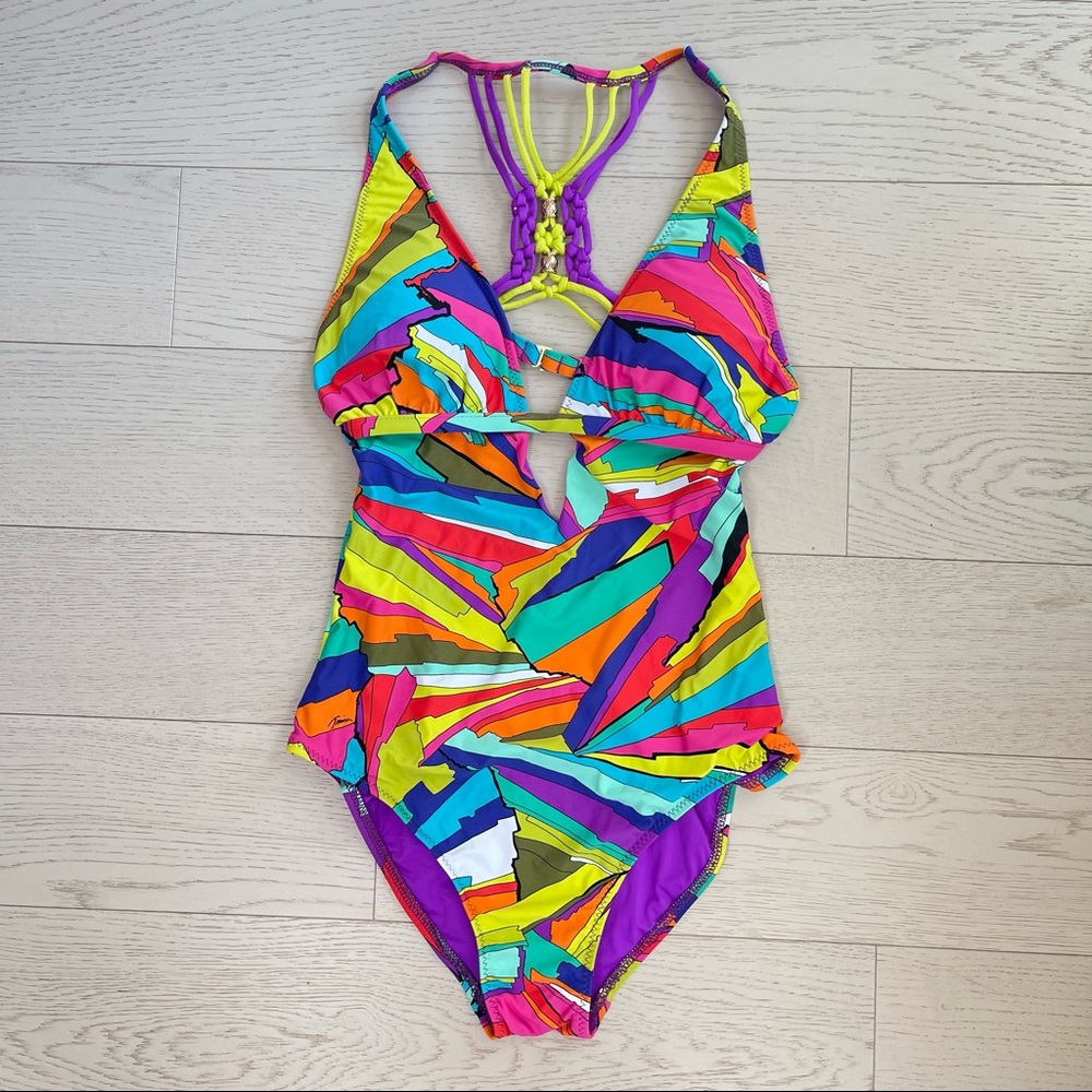 Trina Turk Viva La Vida Psychedelic Groovy Vibrant Colorful One Piece Swimsuit